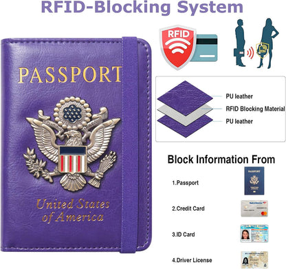 Premium Passport Holder for Travel, RFID Blocking Passport Cover Slim, Durable & Travel-Friendly, Passport Wallet Keep Your Documents Safe & Organized (Navy Blue)