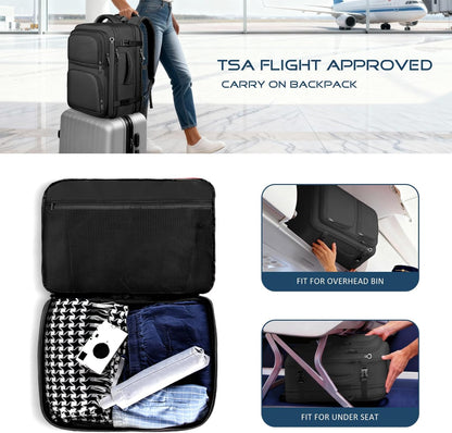 Travel Backpack, Expandable Carry on Backpack for Men, TSA 17.3 inch Laptop Bag Flight Approved, Lightweight Business Luggage Bag, Travel Gifts for Men Women, Black
