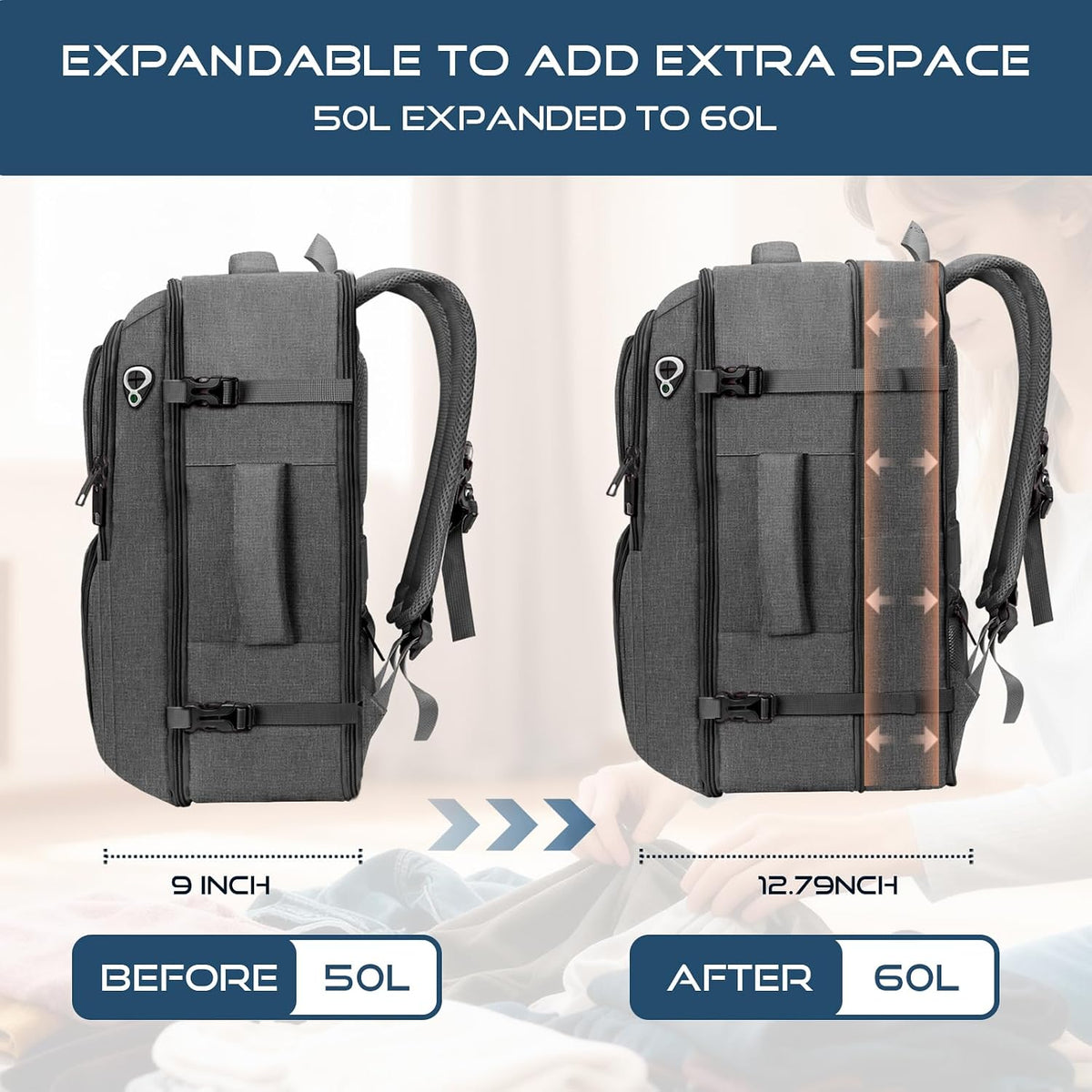 Travel Backpack, Expandable Carry on Backpack for Men, TSA 17.3 inch Laptop Bag Flight Approved, Lightweight Business Luggage Bag, Travel Gifts for Men Women, Black