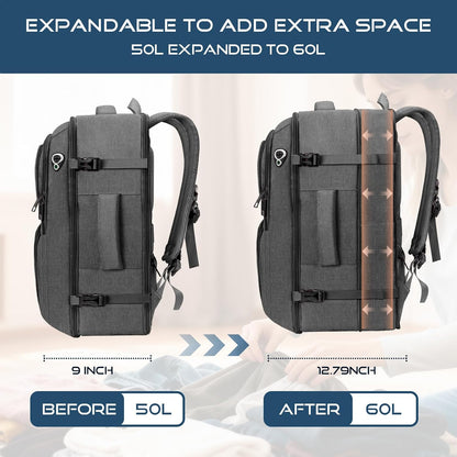 Travel Backpack, Expandable Carry on Backpack for Men, TSA 17.3 inch Laptop Bag Flight Approved, Lightweight Business Luggage Bag, Travel Gifts for Men Women, Black