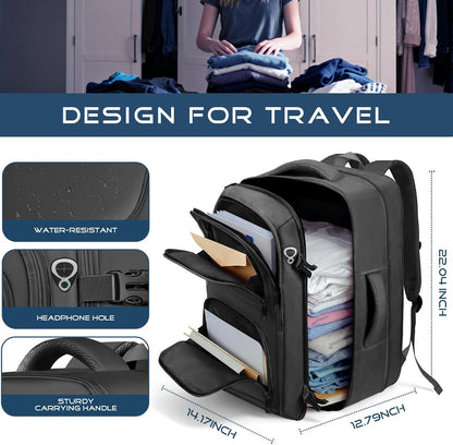 Travel Backpack, Expandable Carry on Backpack for Men, TSA 17.3 inch Laptop Bag Flight Approved, Lightweight Business Luggage Bag, Travel Gifts for Men Women, Black