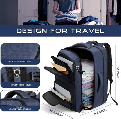 Travel Backpack, Expandable Carry on Backpack for Men, TSA 17.3 inch Laptop Bag Flight Approved, Lightweight Business Luggage Bag, Travel Gifts for Men Women, Black
