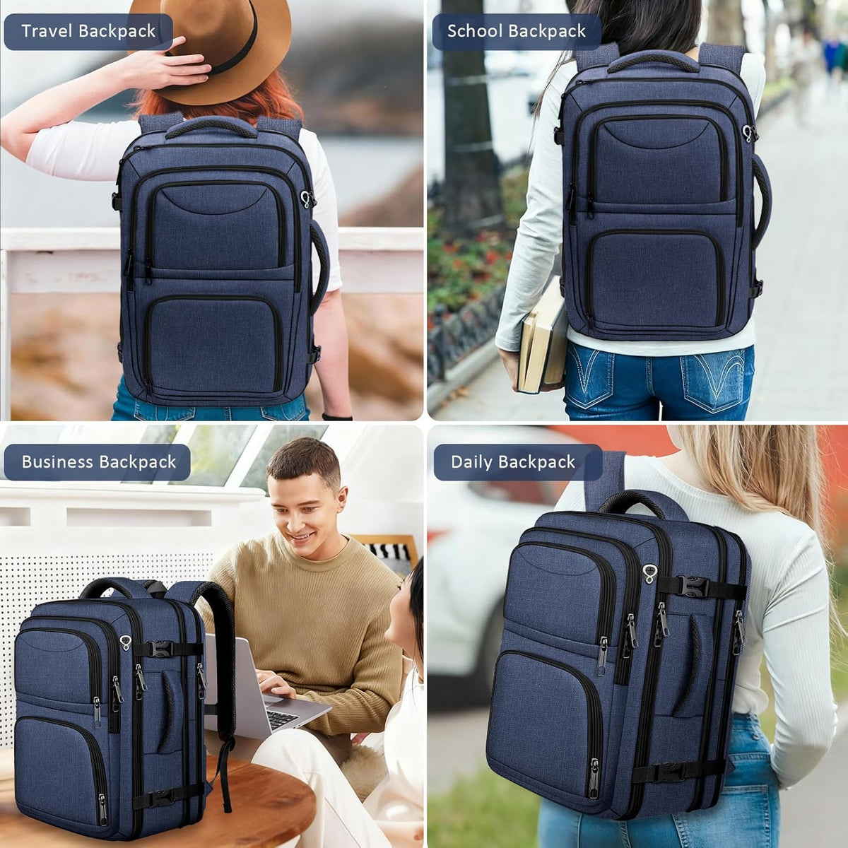 Travel Backpack, Expandable Carry on Backpack for Men, TSA 17.3 inch Laptop Bag Flight Approved, Lightweight Business Luggage Bag, Travel Gifts for Men Women, Black
