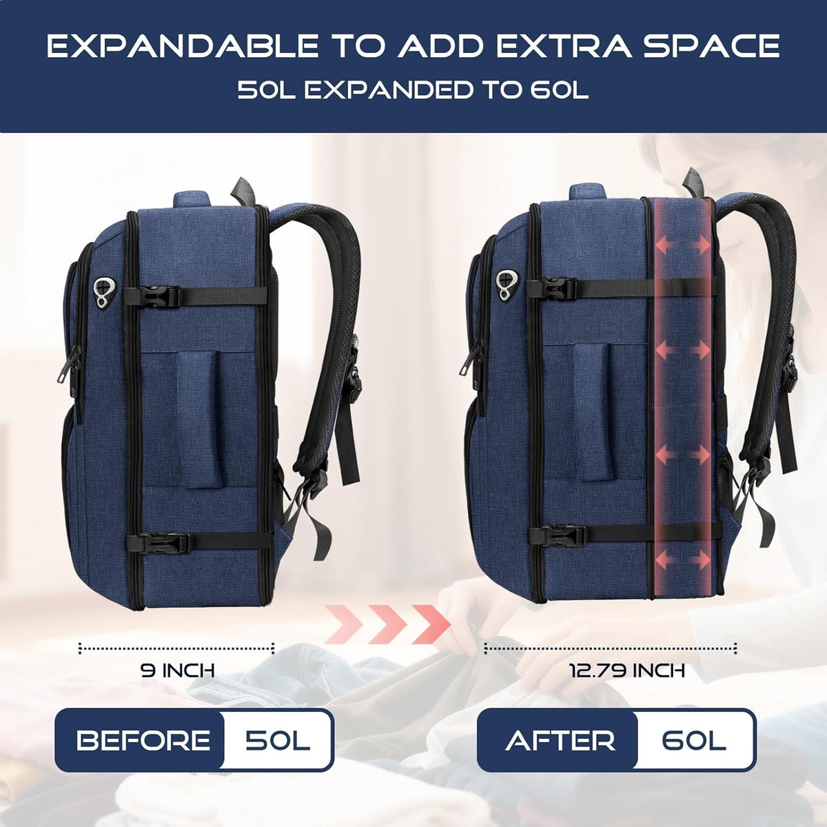 Travel Backpack, Expandable Carry on Backpack for Men, TSA 17.3 inch Laptop Bag Flight Approved, Lightweight Business Luggage Bag, Travel Gifts for Men Women, Black