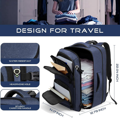 Travel Backpack, Expandable Carry on Backpack for Men, TSA 17.3 inch Laptop Bag Flight Approved, Lightweight Business Luggage Bag, Travel Gifts for Men Women, Black