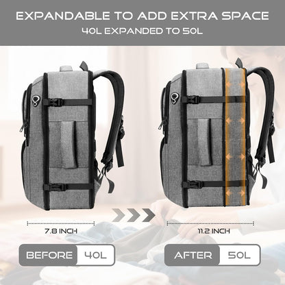 Travel Backpack, Expandable Carry on Backpack for Men, TSA 17.3 inch Laptop Bag Flight Approved, Lightweight Business Luggage Bag, Travel Gifts for Men Women, Black