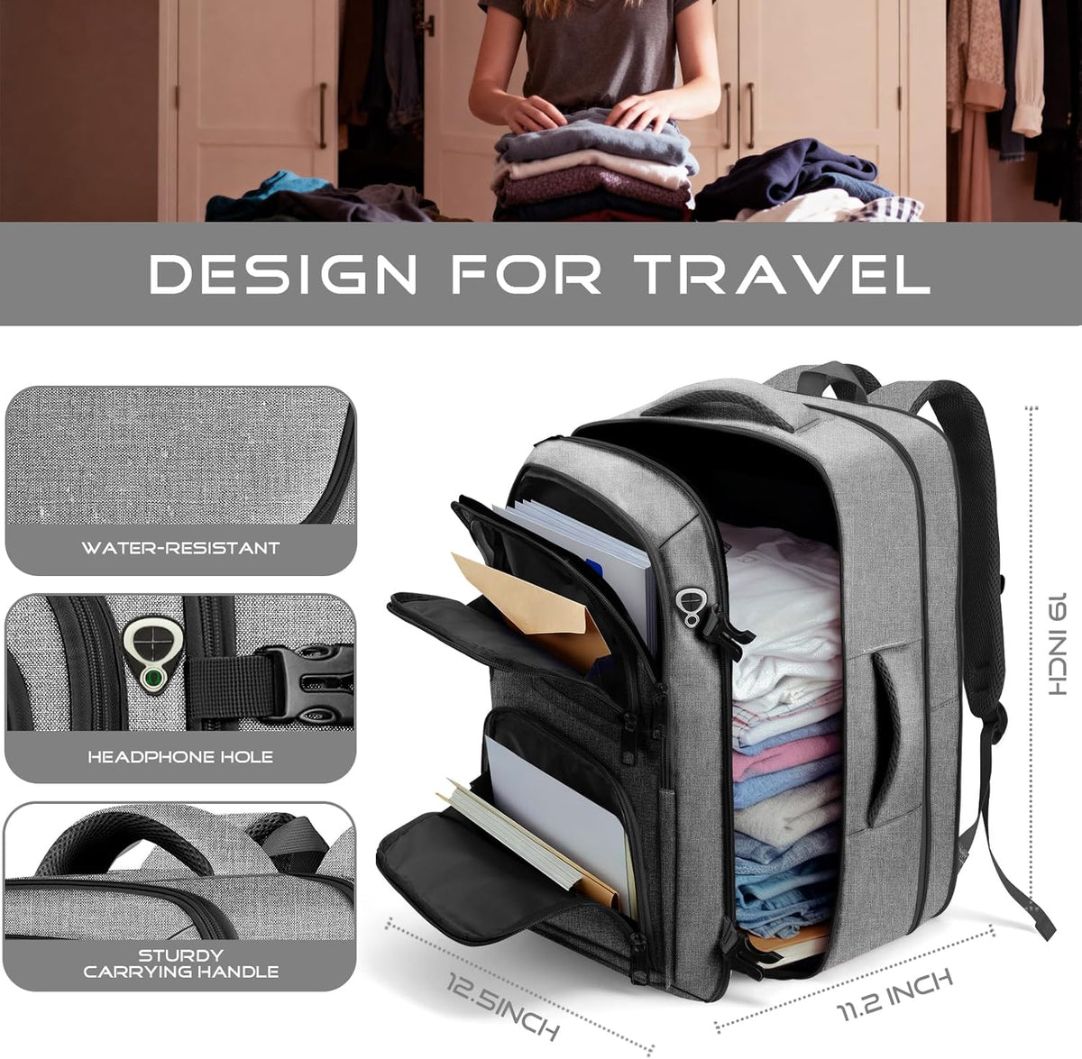 Travel Backpack, Expandable Carry on Backpack for Men, TSA 17.3 inch Laptop Bag Flight Approved, Lightweight Business Luggage Bag, Travel Gifts for Men Women, Black