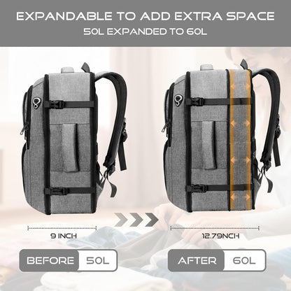 Travel Backpack, Expandable Carry on Backpack for Men, TSA 17.3 inch Laptop Bag Flight Approved, Lightweight Business Luggage Bag, Travel Gifts for Men Women, Black