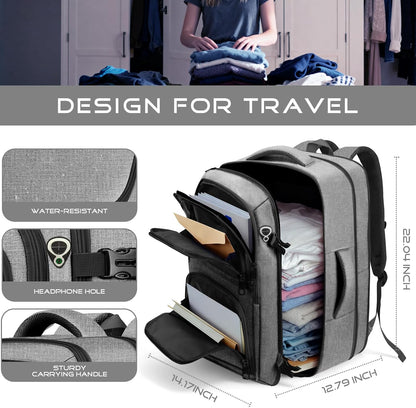 Travel Backpack, Expandable Carry on Backpack for Men, TSA 17.3 inch Laptop Bag Flight Approved, Lightweight Business Luggage Bag, Travel Gifts for Men Women, Black