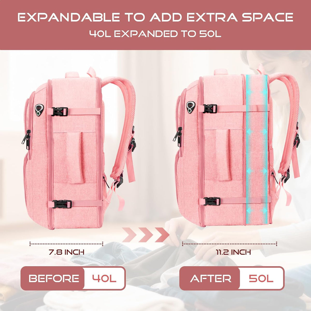 Travel Backpack, Expandable Carry on Backpack for Men, TSA 17.3 inch Laptop Bag Flight Approved, Lightweight Business Luggage Bag, Travel Gifts for Men Women, Black