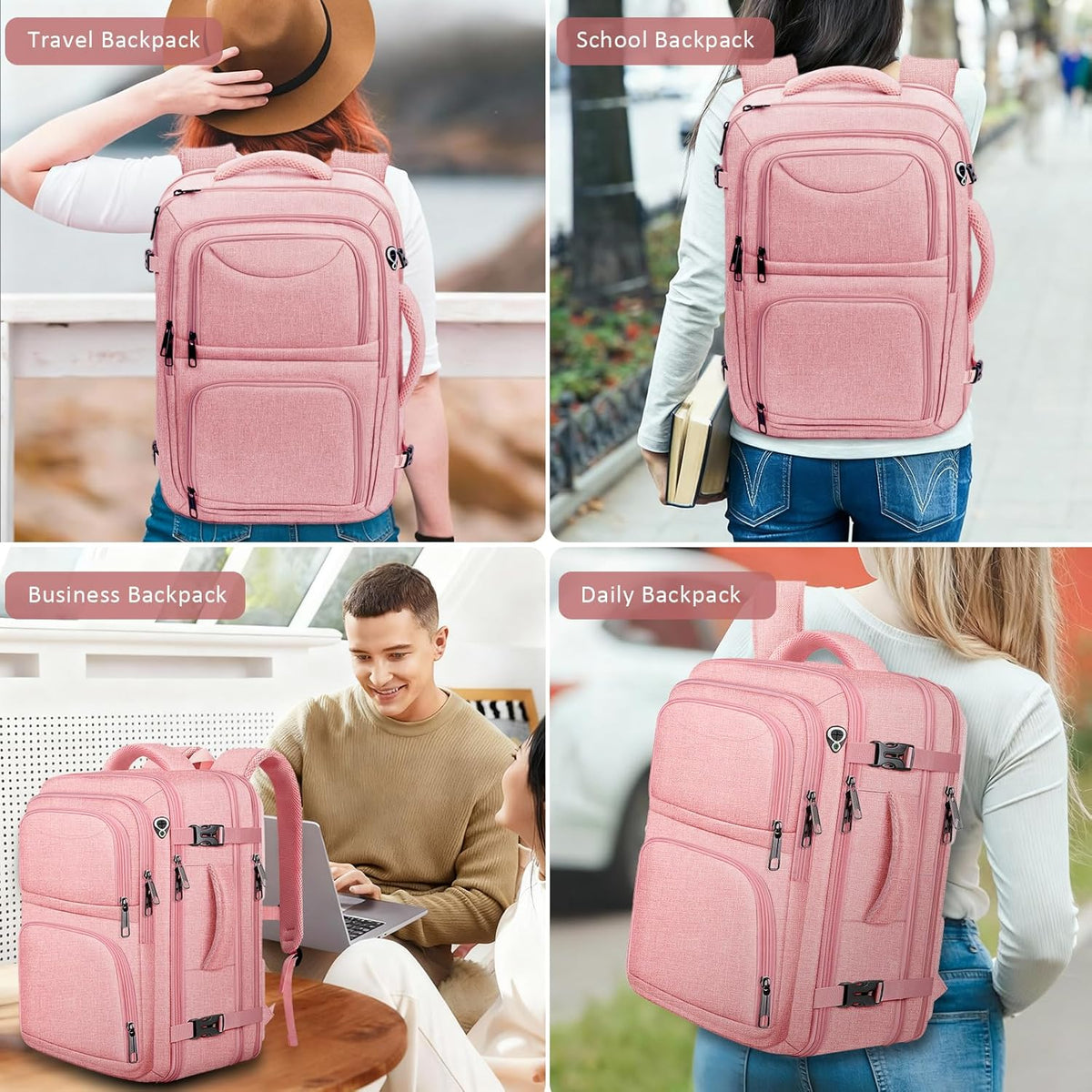 Travel Backpack, Expandable Carry on Backpack for Men, TSA 17.3 inch Laptop Bag Flight Approved, Lightweight Business Luggage Bag, Travel Gifts for Men Women, Black