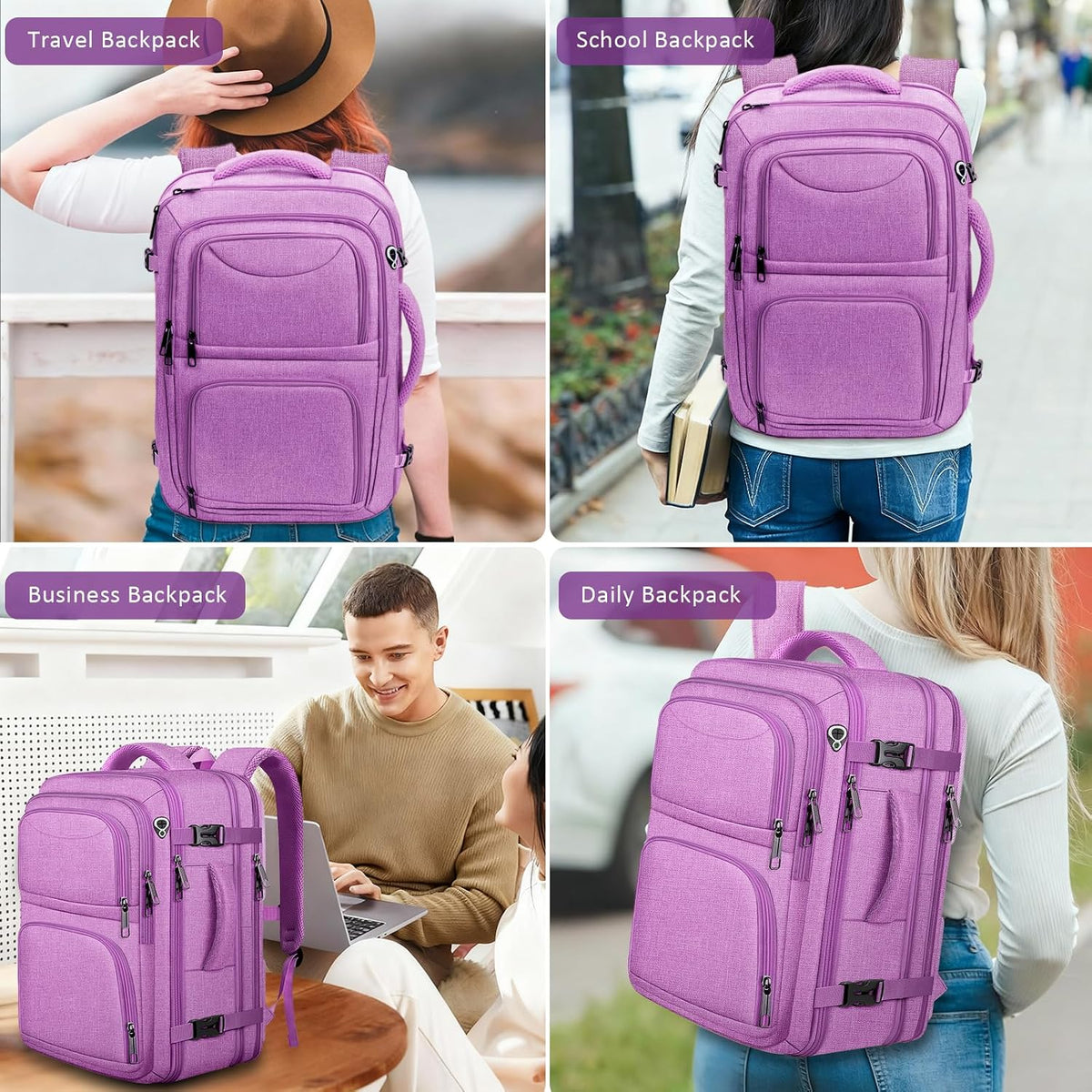 Travel Backpack, Expandable Carry on Backpack for Men, TSA 17.3 inch Laptop Bag Flight Approved, Lightweight Business Luggage Bag, Travel Gifts for Men Women, Black