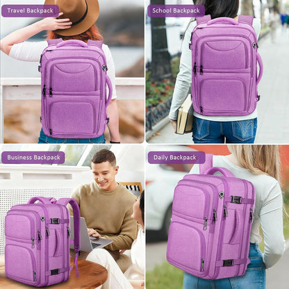 Travel Backpack, Expandable Carry on Backpack for Men, TSA 17.3 inch Laptop Bag Flight Approved, Lightweight Business Luggage Bag, Travel Gifts for Men Women, Black