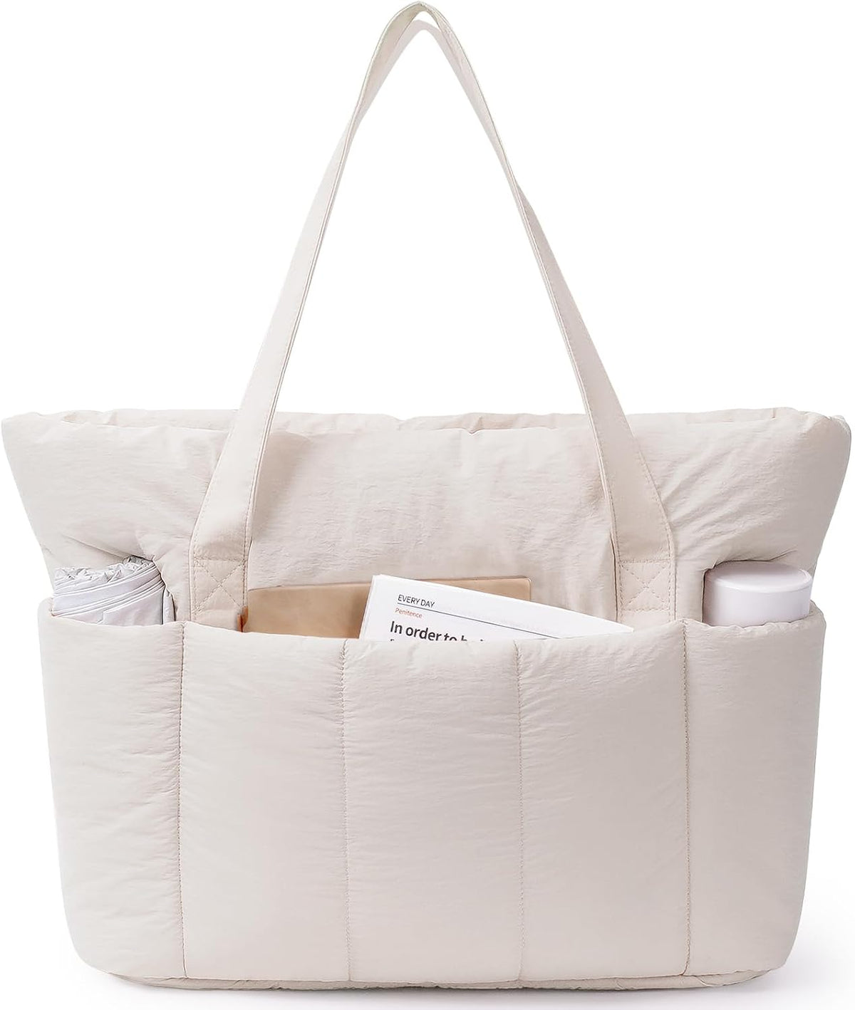Puffer Tote Bag for Women Work with Laptop Compartment, Puffy Quilted Work Tote Bags for Travel Carry on Teacher Nurse