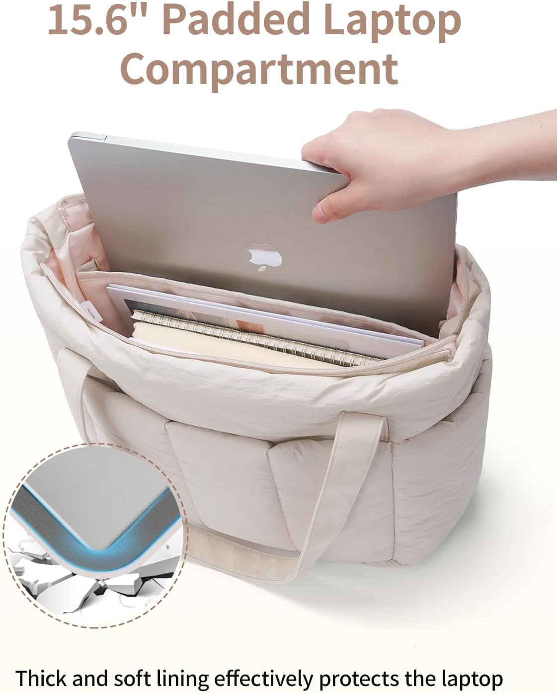Puffer Tote Bag for Women Work with Laptop Compartment, Puffy Quilted Work Tote Bags for Travel Carry on Teacher Nurse