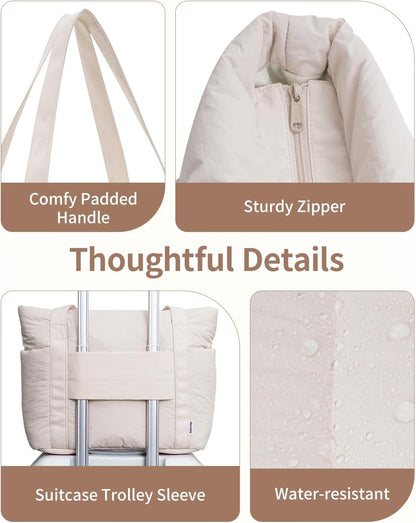 Puffer Tote Bag for Women Work with Laptop Compartment, Puffy Quilted Work Tote Bags for Travel Carry on Teacher Nurse