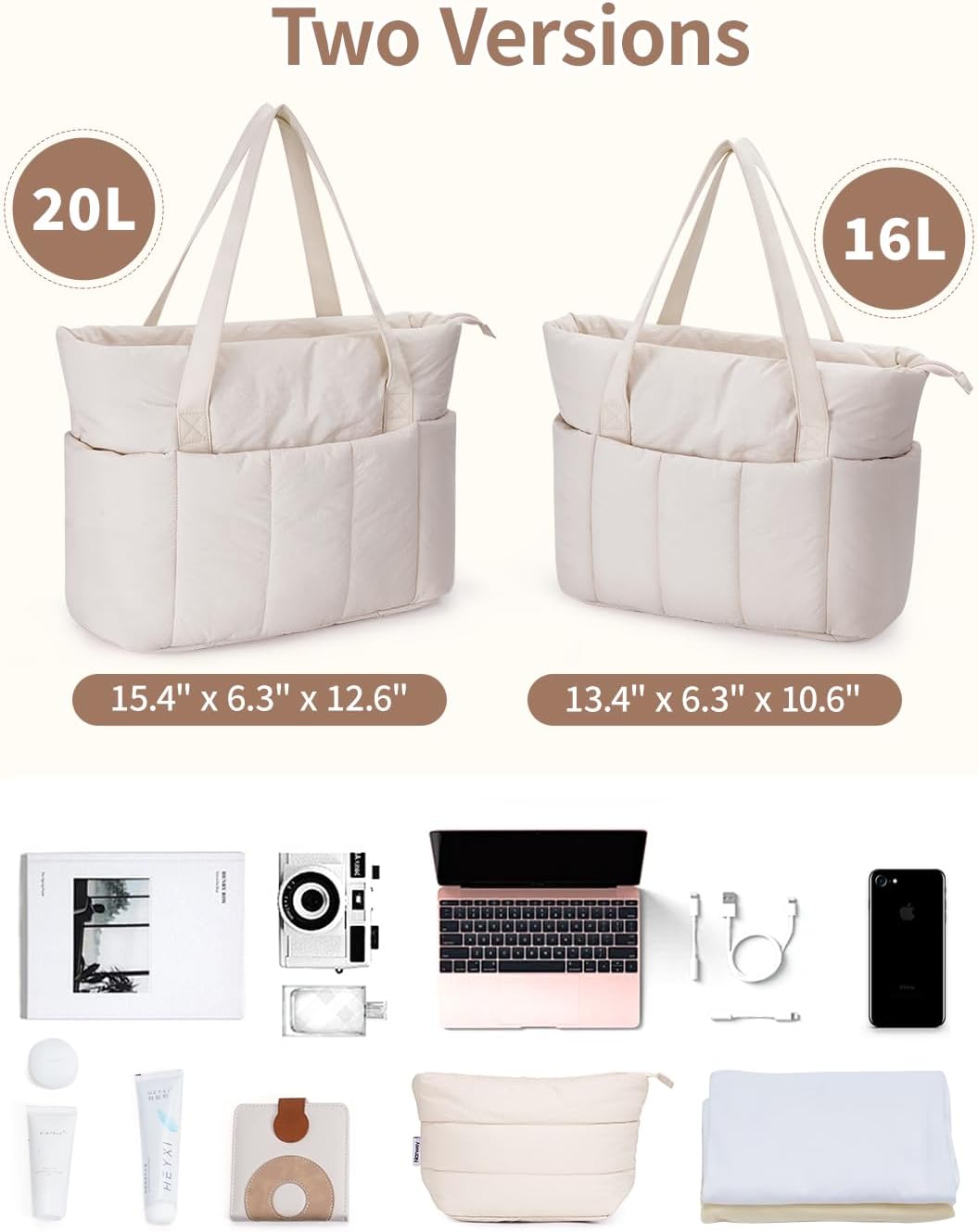 Puffer Tote Bag for Women Work with Laptop Compartment, Puffy Quilted Work Tote Bags for Travel Carry on Teacher Nurse