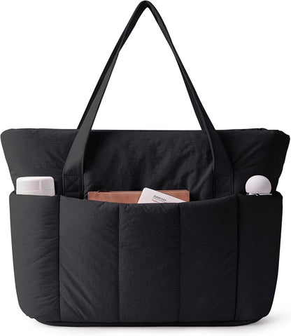 Puffer Tote Bag for Women Work with Laptop Compartment, Puffy Quilted Work Tote Bags for Travel Carry on Teacher Nurse