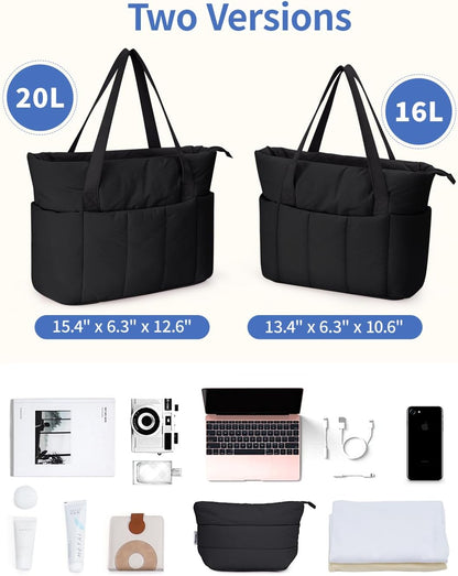 Puffer Tote Bag for Women Work with Laptop Compartment, Puffy Quilted Work Tote Bags for Travel Carry on Teacher Nurse