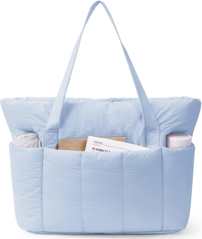 Puffer Tote Bag for Women Work with Laptop Compartment, Puffy Quilted Work Tote Bags for Travel Carry on Teacher Nurse