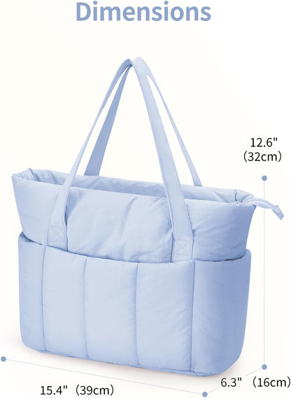 Puffer Tote Bag for Women Work with Laptop Compartment, Puffy Quilted Work Tote Bags for Travel Carry on Teacher Nurse