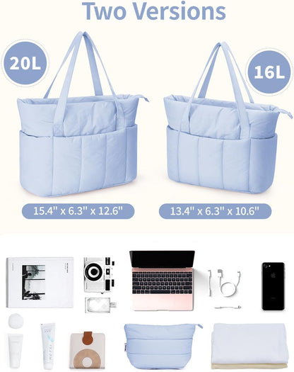 Puffer Tote Bag for Women Work with Laptop Compartment, Puffy Quilted Work Tote Bags for Travel Carry on Teacher Nurse