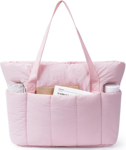 Puffer Tote Bag for Women Work with Laptop Compartment, Puffy Quilted Work Tote Bags for Travel Carry on Teacher Nurse
