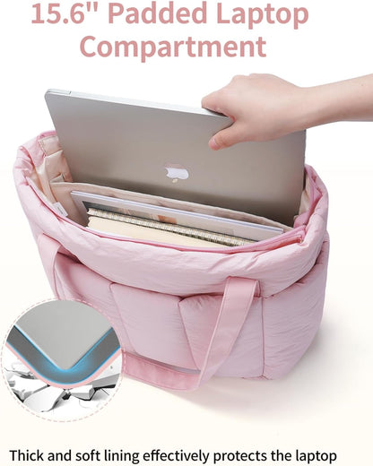 Puffer Tote Bag for Women Work with Laptop Compartment, Puffy Quilted Work Tote Bags for Travel Carry on Teacher Nurse