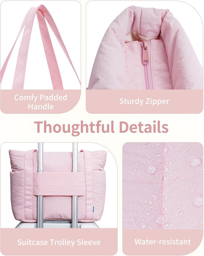 Puffer Tote Bag for Women Work with Laptop Compartment, Puffy Quilted Work Tote Bags for Travel Carry on Teacher Nurse