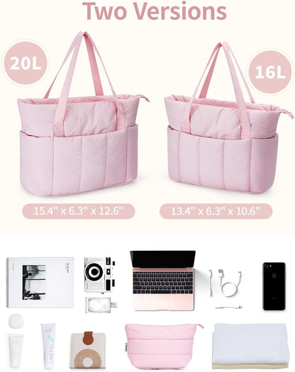 Puffer Tote Bag for Women Work with Laptop Compartment, Puffy Quilted Work Tote Bags for Travel Carry on Teacher Nurse