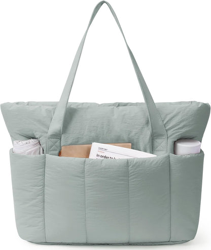 Puffer Tote Bag for Women Work with Laptop Compartment, Puffy Quilted Work Tote Bags for Travel Carry on Teacher Nurse