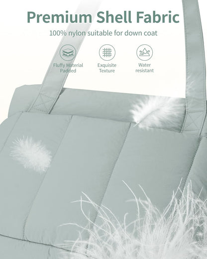 Puffer Tote Bag for Women Work with Laptop Compartment, Puffy Quilted Work Tote Bags for Travel Carry on Teacher Nurse