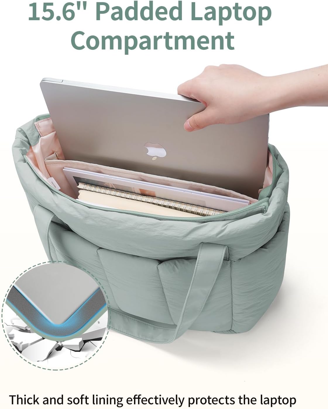 Puffer Tote Bag for Women Work with Laptop Compartment, Puffy Quilted Work Tote Bags for Travel Carry on Teacher Nurse