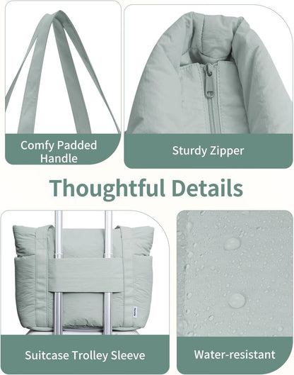 Puffer Tote Bag for Women Work with Laptop Compartment, Puffy Quilted Work Tote Bags for Travel Carry on Teacher Nurse