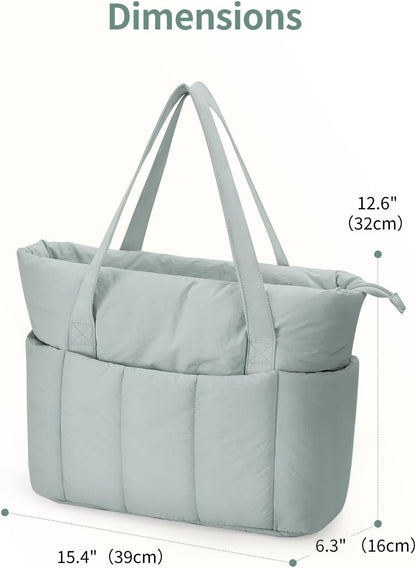 Puffer Tote Bag for Women Work with Laptop Compartment, Puffy Quilted Work Tote Bags for Travel Carry on Teacher Nurse