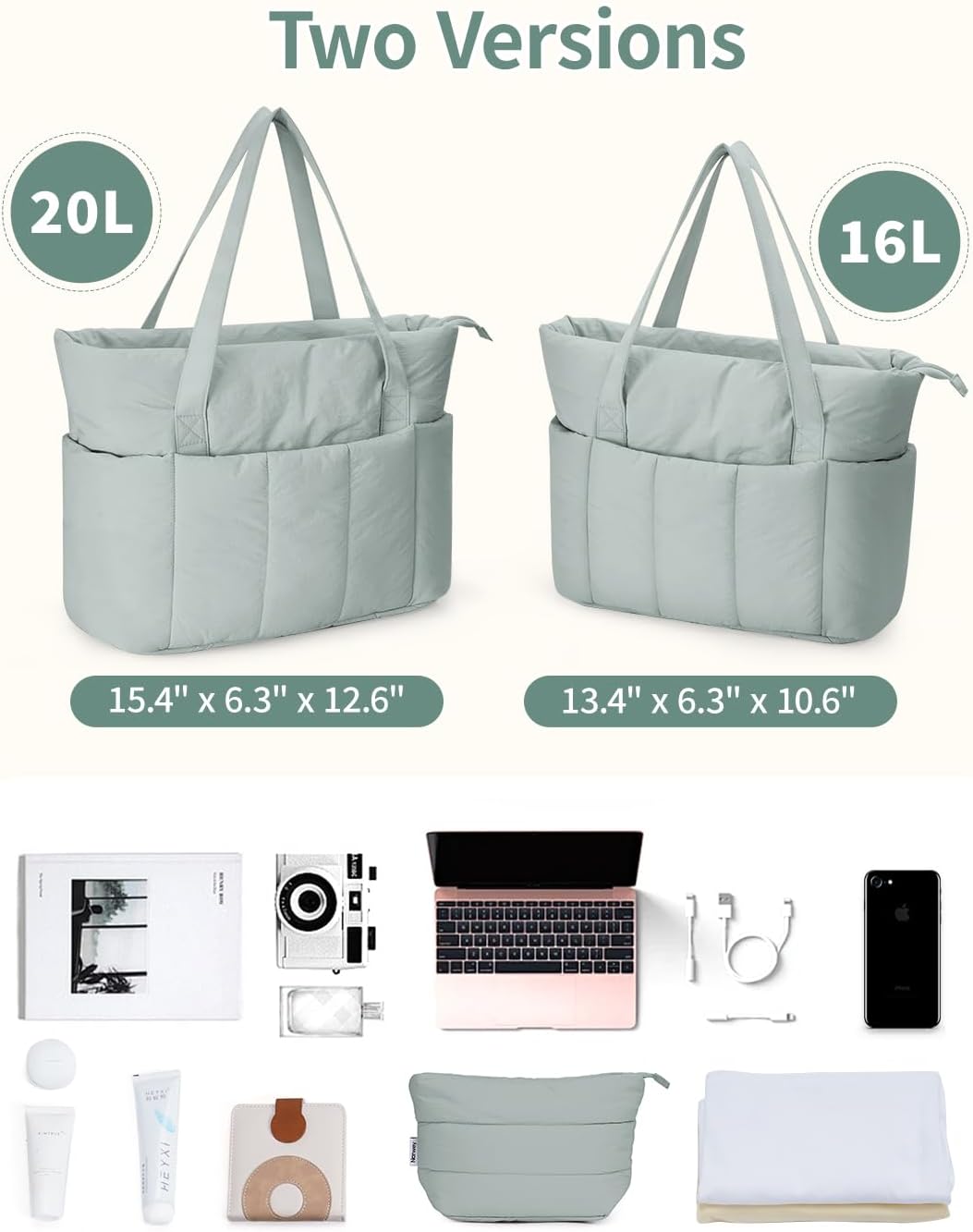 Puffer Tote Bag for Women Work with Laptop Compartment, Puffy Quilted Work Tote Bags for Travel Carry on Teacher Nurse