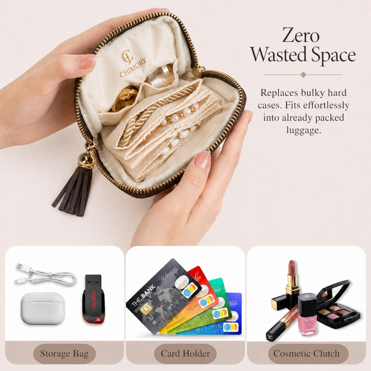 2026 New Travel Jewelry Case Organizer, Portable Travel Jewelry Organizer, Jewelry Pouch for Journey Rings Crystal Bracelet Organizer with Tassel Zipper, Mothers Day Gifts for Women, Peacock Blue