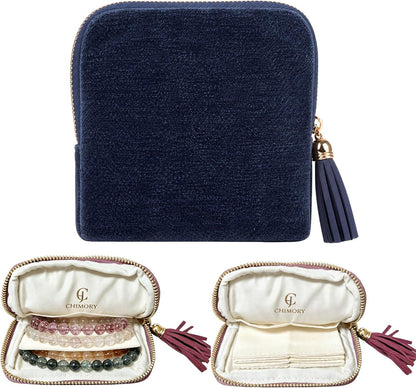 2026 New Travel Jewelry Case Organizer, Portable Travel Jewelry Organizer, Jewelry Pouch for Journey Rings Crystal Bracelet Organizer with Tassel Zipper, Mothers Day Gifts for Women, Peacock Blue
