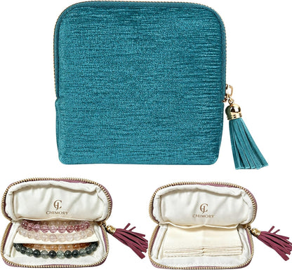 2026 New Travel Jewelry Case Organizer, Portable Travel Jewelry Organizer, Jewelry Pouch for Journey Rings Crystal Bracelet Organizer with Tassel Zipper, Mothers Day Gifts for Women, Peacock Blue