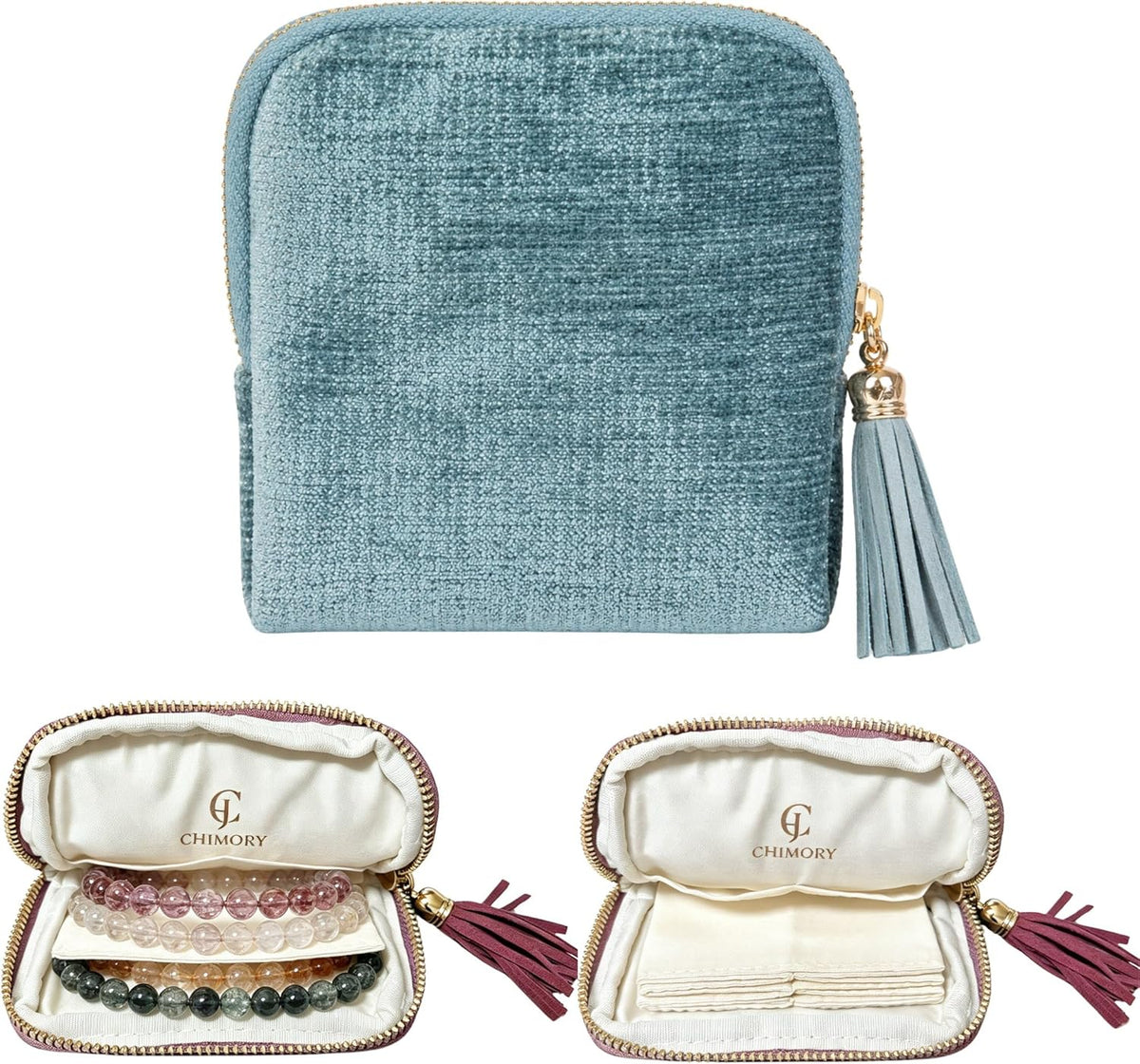 2026 New Travel Jewelry Case Organizer, Portable Travel Jewelry Organizer, Jewelry Pouch for Journey Rings Crystal Bracelet Organizer with Tassel Zipper, Mothers Day Gifts for Women, Peacock Blue