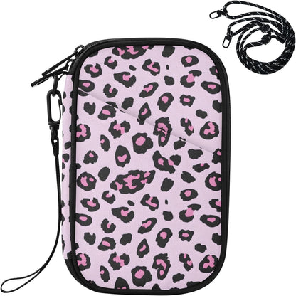 Passport Holder Pink Color Leopard Print Neck Pouch Travel Wallet