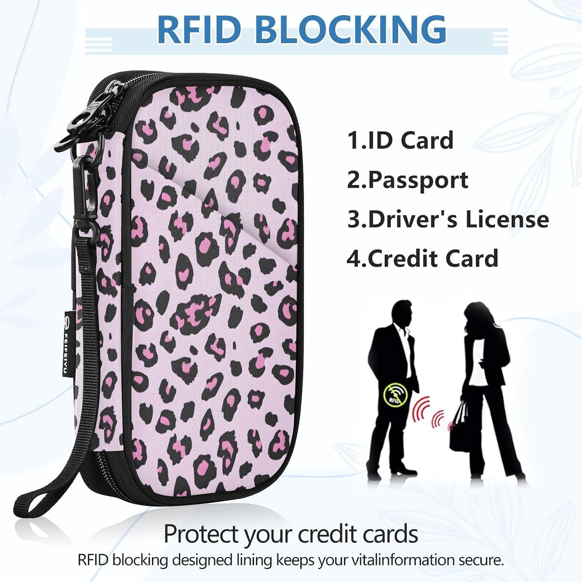 Passport Holder Pink Color Leopard Print Neck Pouch Travel Wallet