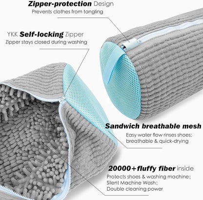 Shoe Washing Machine Bag,Laundry Shoe Bag for Washer and Dryer,Reusable Shoe Cleaning Bag for Sneakers,Tennis Shoes,With Self-locking Zipper, Microfiber Inside,Include Shoe Bag (Pro Yellow)
