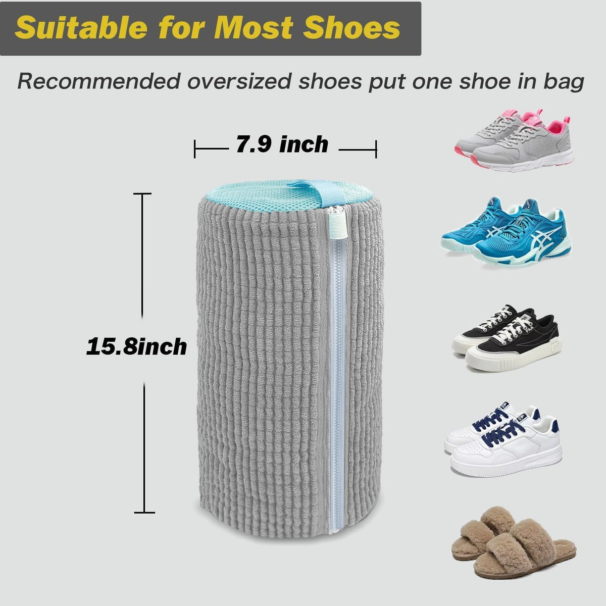Shoe Washing Machine Bag,Laundry Shoe Bag for Washer and Dryer,Reusable Shoe Cleaning Bag for Sneakers,Tennis Shoes,With Self-locking Zipper, Microfiber Inside,Include Shoe Bag (Pro Yellow)