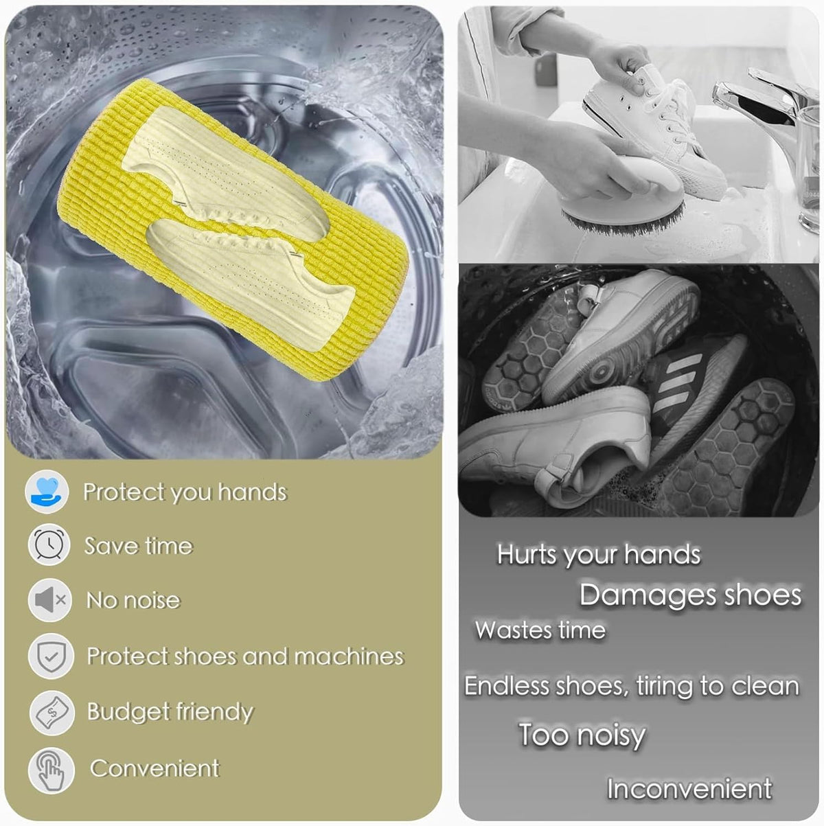 Shoe Washing Machine Bag,Laundry Shoe Bag for Washer and Dryer,Reusable Shoe Cleaning Bag for Sneakers,Tennis Shoes,With Self-locking Zipper, Microfiber Inside,Include Shoe Bag (Pro Yellow)