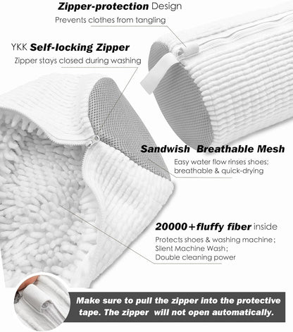 Shoe Washing Machine Bag,Laundry Shoe Bag for Washer and Dryer,Reusable Shoe Cleaning Bag for Sneakers,Tennis Shoes,With Self-locking Zipper, Microfiber Inside,Include Shoe Bag (Pro Yellow)