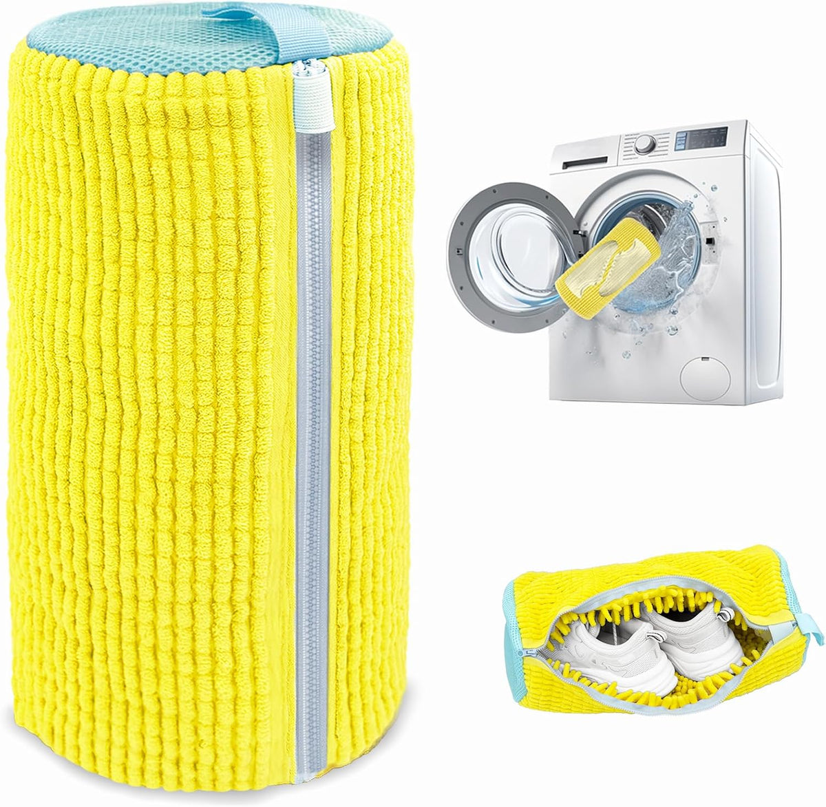 Shoe Washing Machine Bag,Laundry Shoe Bag for Washer and Dryer,Reusable Shoe Cleaning Bag for Sneakers,Tennis Shoes,With Self-locking Zipper, Microfiber Inside,Include Shoe Bag (Pro Yellow)