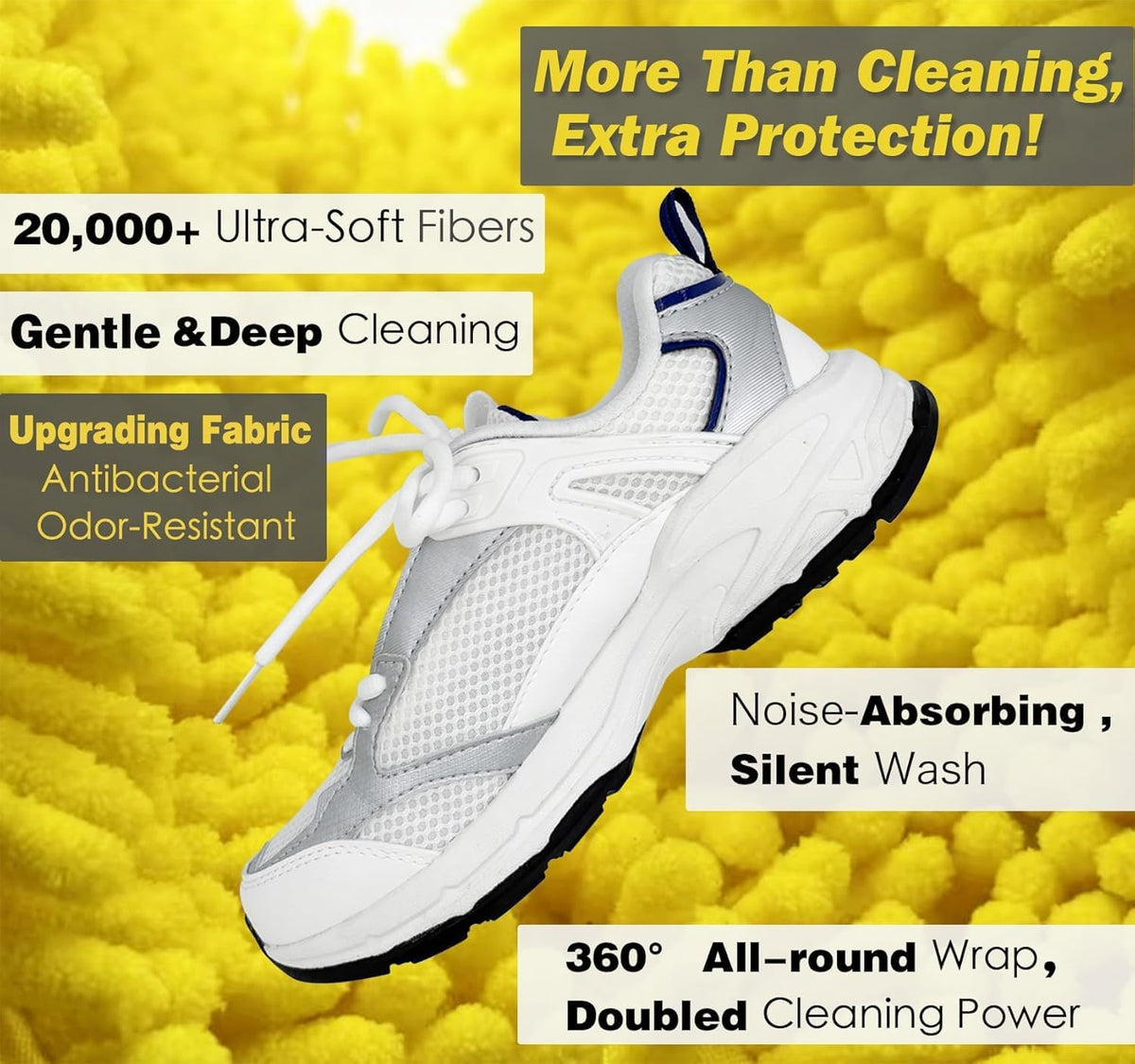 Shoe Washing Machine Bag,Laundry Shoe Bag for Washer and Dryer,Reusable Shoe Cleaning Bag for Sneakers,Tennis Shoes,With Self-locking Zipper, Microfiber Inside,Include Shoe Bag (Pro Yellow)