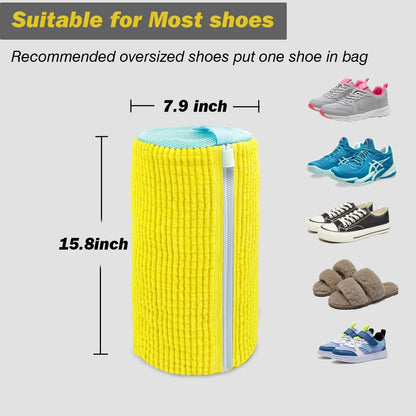 Shoe Washing Machine Bag,Laundry Shoe Bag for Washer and Dryer,Reusable Shoe Cleaning Bag for Sneakers,Tennis Shoes,With Self-locking Zipper, Microfiber Inside,Include Shoe Bag (Pro Yellow)