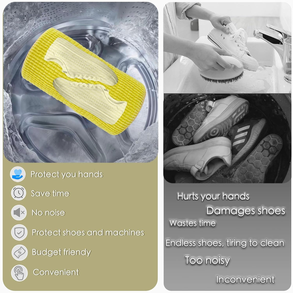 Shoe Washing Machine Bag,Laundry Shoe Bag for Washer and Dryer,Reusable Shoe Cleaning Bag for Sneakers,Tennis Shoes,With Self-locking Zipper, Microfiber Inside,Include Shoe Bag (Pro Yellow)
